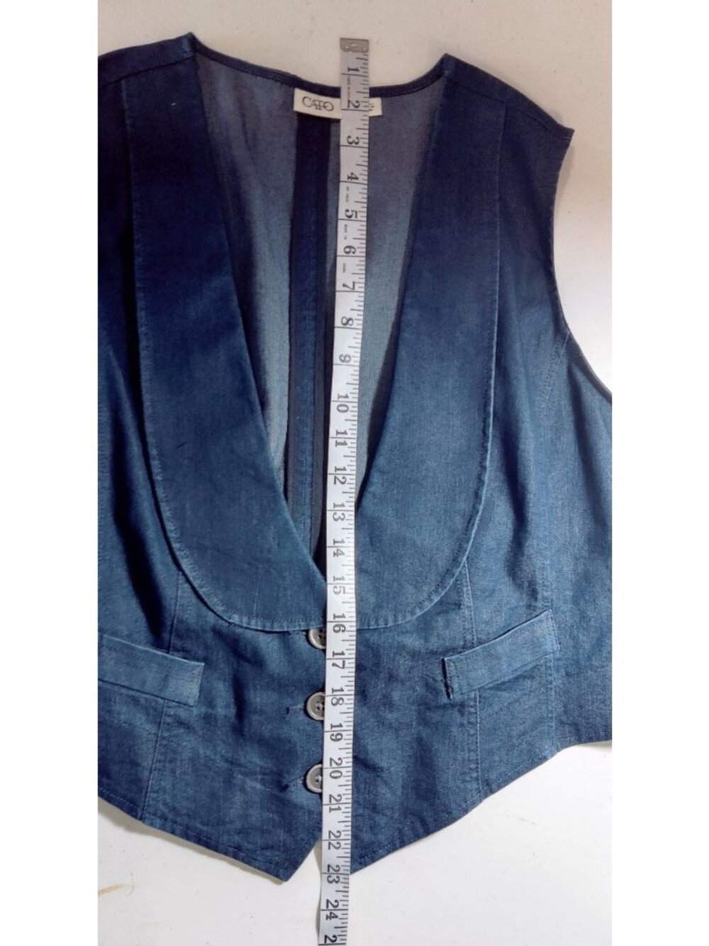 Blue Denim Vest XL CATO Waistcoat Gilet Deep V-Neck Western 3 Button ShawlCollar - Picture 14 of 15